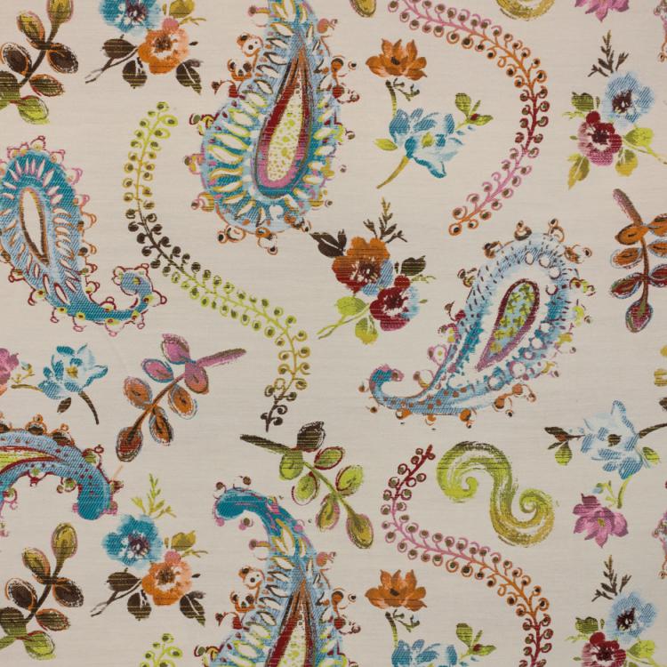 Paisley Upholstery Fabric Red Pink Orange Teal Green / Sea Coral RMIL14