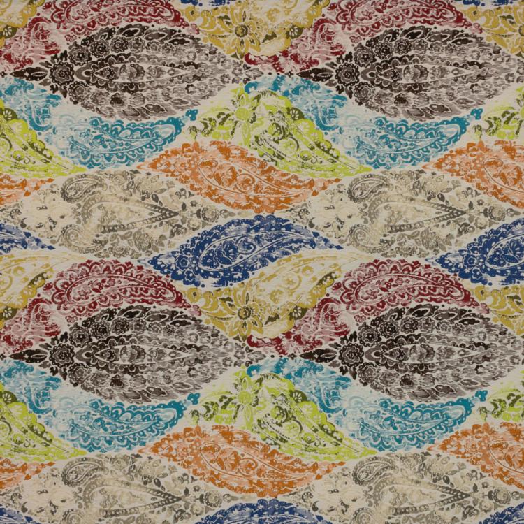 Abstract Upholstery Fabric Teal Green Red Brown Yellow / Sea Coral RMIL14