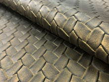 Load image into Gallery viewer, Designer Woven Olive Green Basketweave Faux Leather Upholstery Vinyl