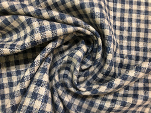 Pindler and Pindler Dodson Lakeland Faux Linen Ecru Neutral Beige Navy Blue Woven Check Plaid Upholstery Drapery Fabric