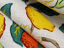 Load image into Gallery viewer, Linen Cotton Off White Orange Green Yellow Citrus Lemon Drapery Fabric