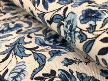 Load image into Gallery viewer, Waverly Paisley Verveine Bluejay Cotton Navy Blue Ivory Floral Upholstery Drapery Fabric