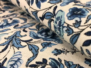 Waverly Paisley Verveine Bluejay Cotton Navy Blue Ivory Floral Upholstery Drapery Fabric
