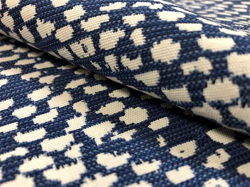 Bella-Dura Conga Indigo Indoor Outdoor Navy Blue Off White Abstract Animal Pattern Upholstery Drapery Fabric