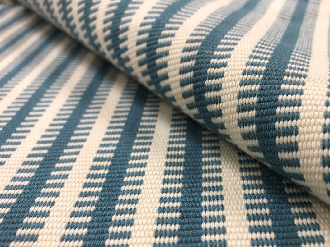 Reversible Pindler Seaton Pewter Woven French Blue Cream Ivory Geometric Stripe Nautical Upholstery Drapery Fabric