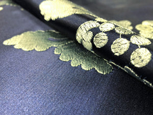 Navy Blue Aqua Embroidered Renaissance Medallion Satin Drapery Costume Fabric