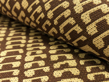 Load image into Gallery viewer, Designer Espresso Brown Beige Art Deco Mod Abstract Geometric Water &amp; Stain Resistant Upholstery Fabric