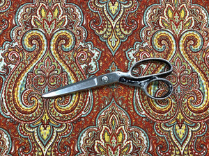 Mill Creek Naehring Cayenne Rusty Red Aqua Teal Yellow Green Cotton Paisley Damask Upholstery Drapery Fabric