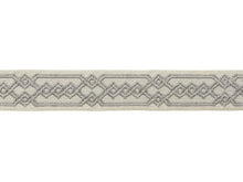 Load image into Gallery viewer, 2.125&quot; Wide Embroidered Grey Beige Taupe Green Geometric Drapery Tape Trim