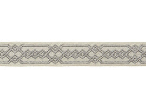 2.125" Wide Embroidered Grey Beige Taupe Green Geometric Drapery Tape Trim