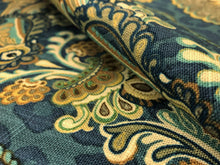 Load image into Gallery viewer, Mill Creek Princely Prussian French Blue Beige Taupe Aqua Yellow Animal Print Cheetah Medallion Cotton Upholstery Drapery Fabric