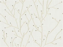 Load image into Gallery viewer, Cotton Linen Ivory Silver Metallic Beaded Embroidered Tree Pattern Drapery Fabric