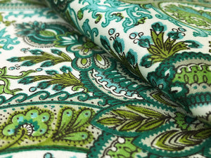 British Cotton Paisley Emerald Teal Lime Green Gray White Drapery Fabric Made in the UK