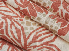 Load image into Gallery viewer, Ivory Orange Terracotta Beige Floral Medallion Linen Drapery Fabric