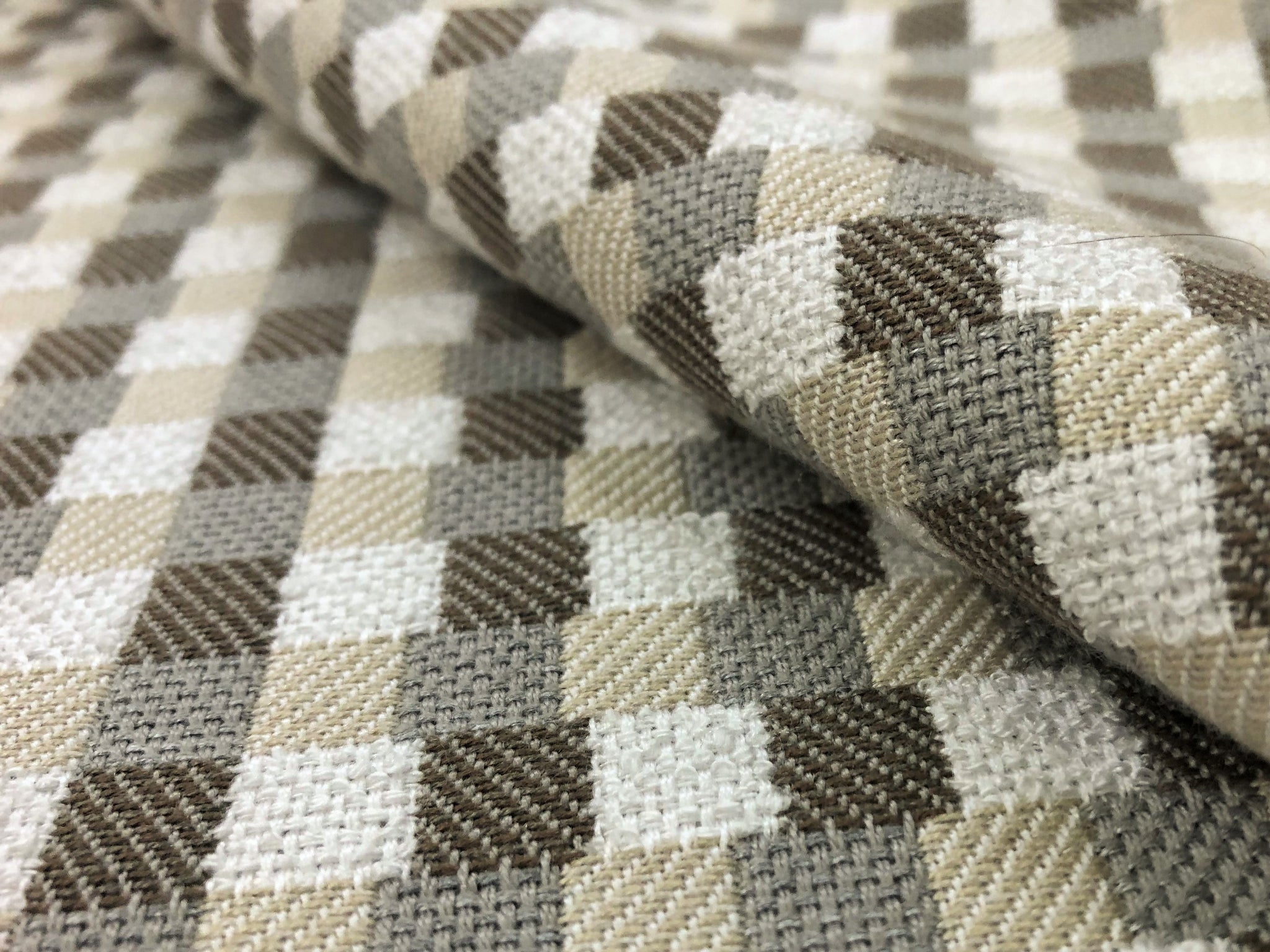 Designer Indoor Outdoor Water & Stain Resistant Small Check Geometric Beige store Grey White Taupe Upholstery Drapery Fabric STA1303