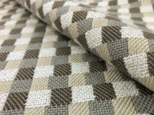 Load image into Gallery viewer, Designer Indoor Outdoor Water &amp; Stain Resistant Small Check Geometric Beige Grey White Taupe Upholstery Drapery Fabric