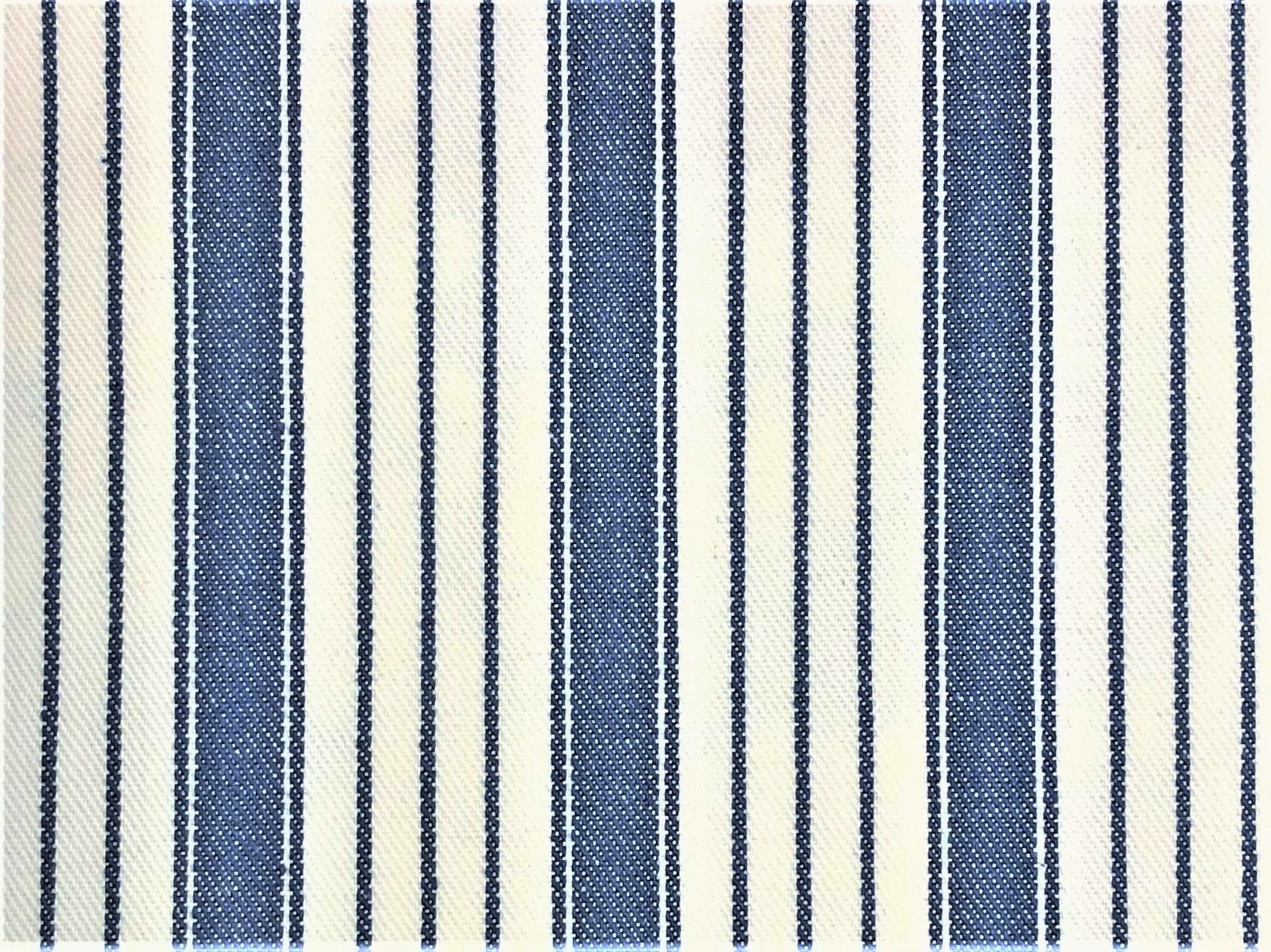 Denim Blue Ticking Stripe Fabric, Fabric Bistro, Columbia