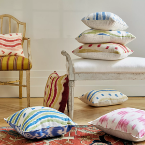 Lee Jofa Ikat Stripe Fabric / Blue/Lime