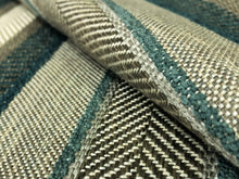 Load image into Gallery viewer, Designer Taupe Beige Teal Green Woven Geometric Stripe Herringbone Upholstery Fabric