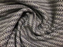 Load image into Gallery viewer, Designer Woven Textured Knotty Gray Navy Royal Blue White Mid Century Modern Speckled Stripe Upholstery Fabric