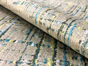 Designer Cotton Grey Yellow Turquoise Blue Teal Green Abstract Velvet Upholstery Fabric