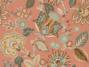 Rose Beige Mustard Gold Grey Seafoam Floral Embroidered Upholstery Drapery Fabric