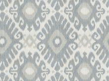 Load image into Gallery viewer, Cotton Ivory Steel Blue Grey Ethnic Ikat Upholstery Drapery Fabric