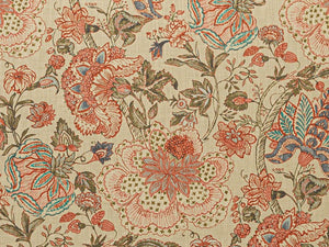Beige Red Teal Olive Green Charcoal Floral Upholstery Drapery Fabric
