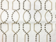 Load image into Gallery viewer, Ivory Beige Grey Embroidered Geometric Trellis Drapery Fabric