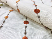 Load image into Gallery viewer, 1.25 Yds Designer Embroidered Geometric Cotton Linen Ivory Orange Green Taupe Drapery Fabric