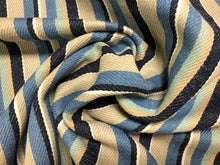 Load image into Gallery viewer, Schumacher Kiawah Stripe Indigo Belgian Flax Linen Nautical Beige Greige Navy Aqua White Stripe Upholstery Drapery Fabric