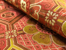 Load image into Gallery viewer, Discontinued Schumacher Cloisonne Weave Red Mustard Gold Chinoiserie Asian Cotton Silk Upholstery Drapery Fabric WHS 5197
