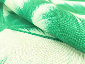 Dedar Milano Fresco 001 Malachite Hand Painted Leaves Geometric Abstract Emerald Green Off White Drapery Fabric