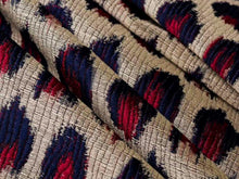 Load image into Gallery viewer, Iris Apfel Spotted Ikat Animal Pattern Beige Navy Blue Red Drapery Fabric