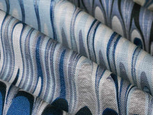 Load image into Gallery viewer, Austrian Navy Blue Aqua Cream Black Abstract Linen Upholstery Drapery Fabric