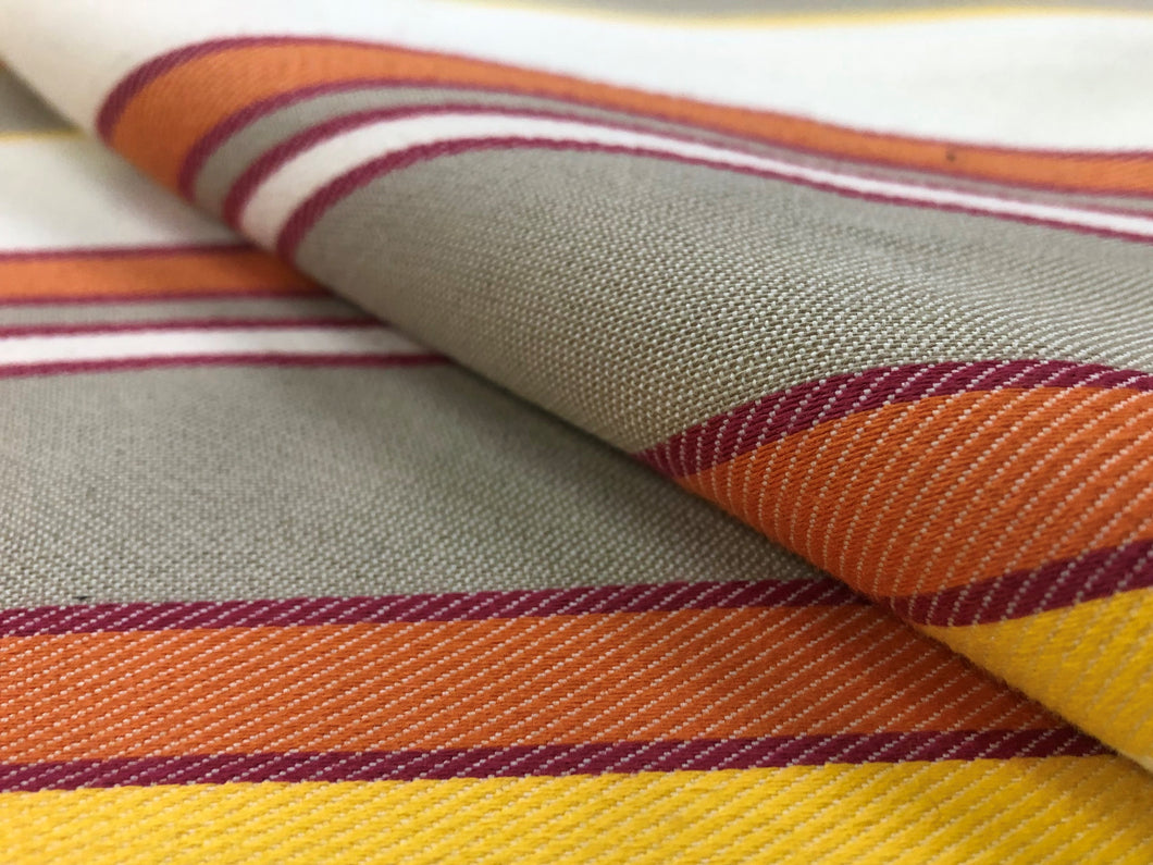 Duralee Pavilion Indoor Outdoor Water Resistant Beige Orange Taupe Yellow Magenta Stripe Upholstery Fabric