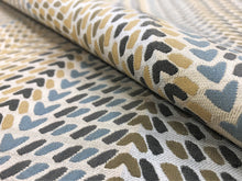 Load image into Gallery viewer, Water &amp; Stain Resistant Mustard Gold Steel Blue Grey Olive Green Black MCM Geometric Abstract Upholstery Drapery Fabric