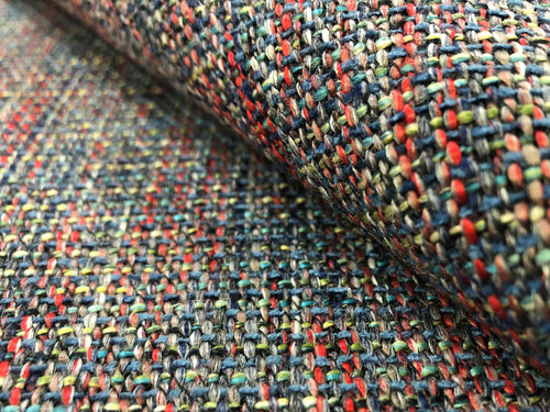 Osborne & Little Milford Dobby Weave F7082-10 Water & Stain Resistant Woven Tweed Navy Blue Red Green Yellow Aqua Mid Century Modern Upholstery Fabric
