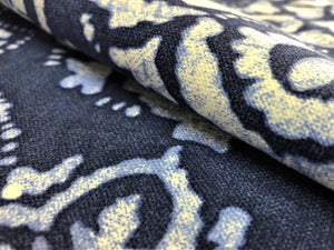 Braemore Textiles Navy Blue Off White Ikat Medallion Cotton Stain & Soil Resistant Upholstery Drapery Fabric