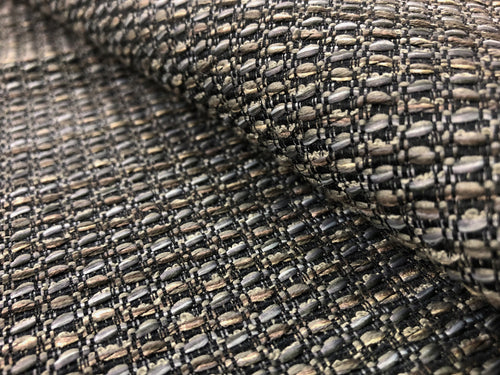 Designer Water & Stain Resistant Woven Charcoal Gray Grey Boucle Tweed MCM Mid Century Modern Upholstery Fabric