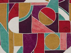 Designer Grey Plum Mustard Gold Red Green Abstract Geometric Upholstery Fabric