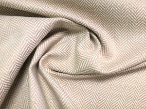 Designer Beige Cream Neutral Herringbone Tweed Textured Geometric Mid Century Modern Water & Stain Resistant Upholstery Fabric