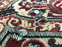 Load image into Gallery viewer, Kravet Water &amp; Stain Resistant Epingle Carpet Tapestry Medallion Emerald Green Burgundy Red Beige Velvet Upholstery Fabric