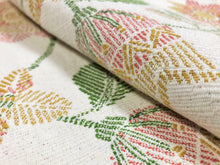 Load image into Gallery viewer, Designer Water Resistant Cream Coral Green Mustard Floral Upholstery Fabric