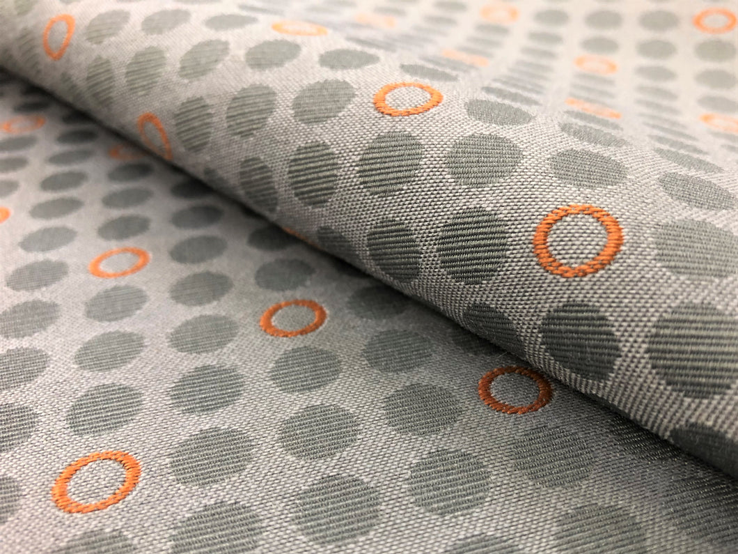 Designer Grey Orange Geometric Small Scale Abstract Upholstery Fabric
