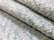 Load image into Gallery viewer, 1 1/3 Yds Stain Resistant Aqua Blue Beige Chevron Chenille Upholstery Fabric