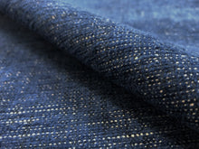 Load image into Gallery viewer, Designer Water &amp; Stain Resistant Navy Blue White Chenille Upholstery Fabric