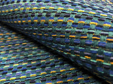 Load image into Gallery viewer, Designer Water &amp; Stain Resistant Navy Royal Blue Yellow MCM Tweed Upholstery Fabric