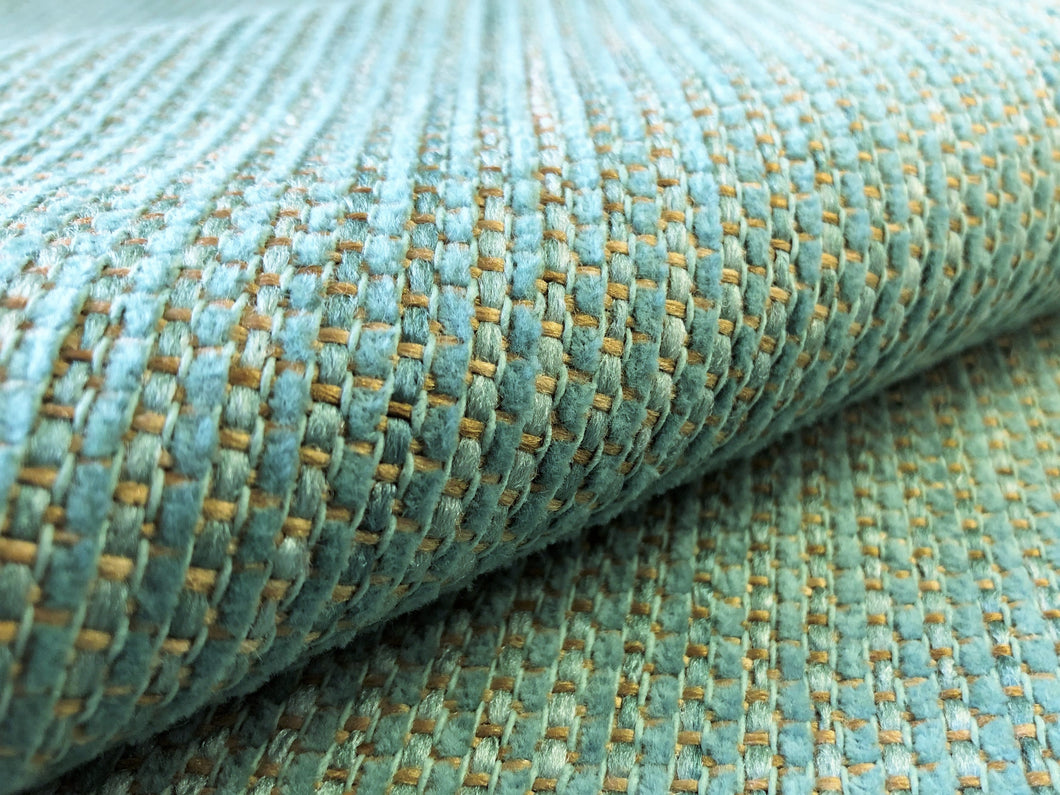 Designer Water & Stain Resistant Seafoam Green Olive MCM Mid Century Modern Tweed Chenille Upholstery Fabric