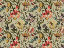 Load image into Gallery viewer, British Made Cotton Linen Beige Taupe Pink Olive Green Teal Blue Jacobean Floral Upholstery Drapery Fabric